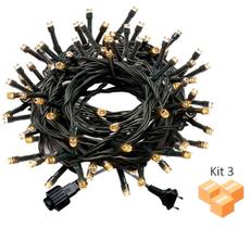 Kit 3 Cordão de Led Branco Quente 100 Lâmpadas Fixo Fio Verde Kit 3 Cordão de Led Branco Quente 100 Lâmpadas Fixo Fio Verde