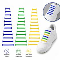 Kit 3 Cores Cadarço de Silicone da Copa Brasil 48 unidades Sem Amarrar Azul Verde Amarelo Kit 3 Cores Cadarço de Silicone da Copa Brasil 48 unidades Sem Amarrar Azul Verde Amarelo
