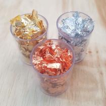 Kit 3 cores Folhas de Ouro, Prata, Rose Gold Foil Metalizada Unha Resina