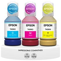 Kit 3 Cores Tinta Sublimatica Magenta Amarela Ciano T49m Original Epson SureColor Para Impressoras F170 F570 F571