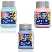 Kit 3 Cores Tinta Tecido Acrilex Rosa Azul Verde Bebê Roupas