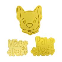 Kit 3 Cortadores Biscoito Mãe e Pai de Pet Cachorro - DOCE IMPRESSO