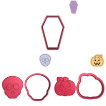 Kit 3 Cortadores Halloween Caixão Caveirinha Abóbora