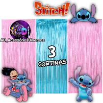 kit: 3 Cortina Metalizada , STITCH Decoração , Festa , Aniversário, Adereços , Banner , Festival, Comemoração