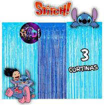 kit: 3 Cortina Metalizada , STITCH Decoração , Festa , Aniversário, Adereços , Banner , Festival, Comemoração