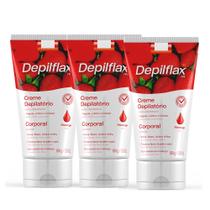 Kit 3 Creme de Depilação Corporal Perna Braço Axila e Virilha Morango Depilflax 100g