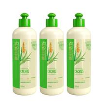Kit 3 Creme de Pentear Cabelos Cacheados Finalizador Cachos Babosa e Macadâmia Bio Extratus 500ml