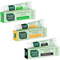 Kit 3 Creme Dental Boni Natural Sem Fluor Menta Carvao Vegetal Melaleuca Vegano Sem Parabenos 90g