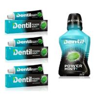Kit 3 Creme Dental Dentil Power Mint+ Cálcio 70G + Enxaguante Bucal Power Mint+ 250Ml Sem Flúor