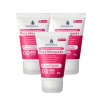 Kit 3 Creme Desodorante Antitranspirante Natuseiva Rosa Mosqueta 50g Hidrata, Clareia e 48h