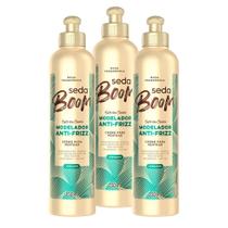Kit 3 Creme para Pentear Seda Boom Modelador Antifrizz 350ml