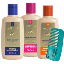 Kit 3 Cremes de Silicone Aneethun 100ml e Mini Pente Beauty