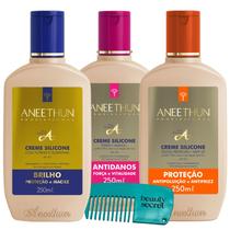 Kit 3 Cremes de Silicone Aneethun 250ml e Mini Pente Beauty