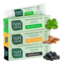 Kit 3 Cremes Dentais Sem Flúor Carvão Cúrcuma e Melaleuca 90G Boni Natural