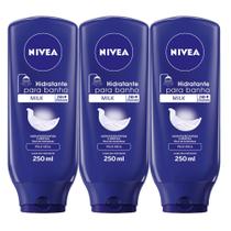 Kit 3 Cremes Hidratantes Corporais Nívea Milk Para Banho Creme Desodorante 250ml Kit 3 Cremes Hidratantes Corporais Nívea Milk Para Banho Creme Desodorante 250ml