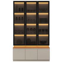 Kit 3 Cristaleiras com Led 1 Porta de Vidro 3 Prateleiras Magnata Canela/Gris Kit 3 Cristaleiras com Led 1 Porta de Vidro 3 Prateleiras Magnata Canela/Gris