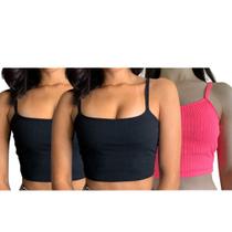 Kit 3 Cropped Alcinha Canelado Feminino Top Faixa