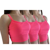 Kit 3 Cropped Alcinha Canelado Feminino Top Faixa