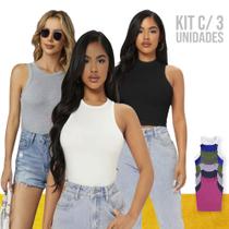 Kit 3 CROPPED CANELADOS Regatas Blusinhas Fitness Camiseta Feminina Academia Corrida 847