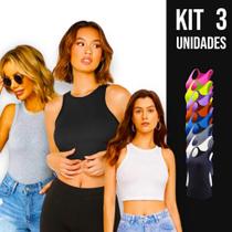 Kit 3 CROPPED CANELADOS Regatas Blusinhas Fitness Camiseta Feminina Academia Corrida 847
