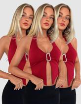 Kit 3 Cropped Feminino Suplex Frente Única Fivela Orgânica Recorte Frontal Moda Verão Kit 3 Cropped Feminino Suplex Frente Única Fivela Orgânica Recorte Frontal Moda Verão