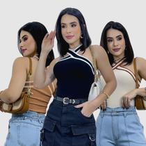 Kit 3 Cropped Feminino Tricot Modal Alça Cruzada Blogueira Kit 3 Cropped Feminino Tricot Modal Alça Cruzada Blogueira