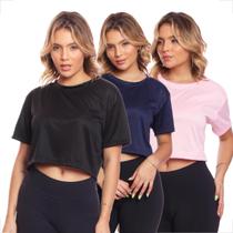 Kit 3 Cropped Manga Curta Feminino Dry Proteção Uv Blusa