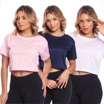 Kit 3 Cropped Manga Curta Feminino Dry Proteção Uv Blusa