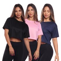 Kit 3 Cropped Manga Curta Mulher Dry Proteção UV Blusa Blusinha Academia Treino