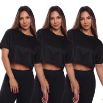 Kit 3 Cropped Manga Curta Mulher Dry Proteção UV Blusa Blusinha Academia Treino