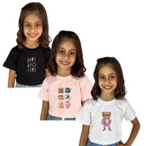 Kit 3 Cropped Para Meninas Estampado Algodão Qualidade Preço Top