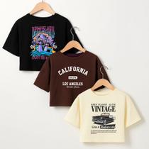 Kit 3 Croppeds Algodão Estampados 1008 Variados Vintages Tumblr 100% Algodão Modinha Soft Ootd Look