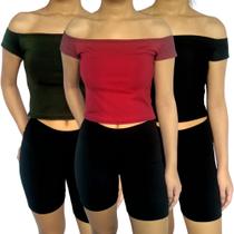 Kit 3 Croppeds Femininos Ciganinha Ombro a Ombro Lisos Cores Sortidas Suplex Pp ao Plus Size Kit 3 Croppeds Femininos Ciganinha Ombro a Ombro Lisos Cores Sortidas Suplex Pp ao Plus Size
