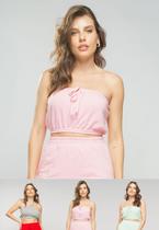 Kit 3 Croppeds sem alça Comfy Rosa, Verde e Mescla Salvatore Kit 3 Croppeds sem alça Comfy Rosa, Verde e Mescla Salvatore
