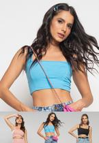 Kit 3 Croppeds Top Faixa Comfy Malha Canelada Azul Claro, Rosa Claro e Preto Salvatore Kit 3 Croppeds Top Faixa Comfy Malha Canelada Azul Claro, Rosa Claro e Preto Salvatore
