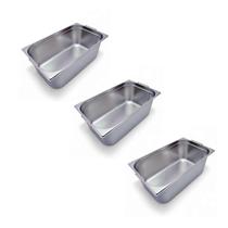 Kit 3 Cubas Gastronômica Inox Gn 1/1 200Mm Com Alça Prateada