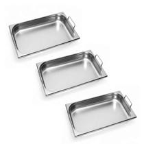 Kit 3 Cubas Gastronômica Inox GN 1/1 65mm com Alça Prateada