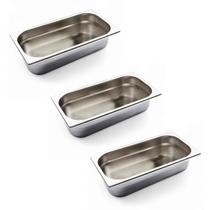 Kit 3 Cubas Gastronômica Inox GN 1/3 65mm sem Alça Prateada