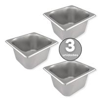 Kit 3 Cubas Gn Inox Gastronômicas 1/6 X 100 Rechaud Buffet