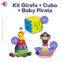 Kit 3 Cubo + Girafa + Pirata Brinquedo Educativo Pedagogico Infantil - Mercotoys