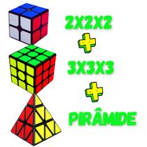 Kit 3 Cubo Mágico 2x2x2+3x3x3+pirâmide Profissional Qiyi Moyu black