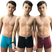 Kit 3 Cueca boxer box juvenil microfibra atacado