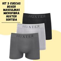 Kit 3 cueca boxer huxter microfibra - masculino - cores sortidas