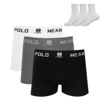 Kit 3 Cueca Boxer Polo Wear Microfibra Sortido + 3 Meias M10