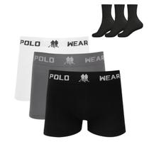 Kit 3 Cueca Boxer Polo Wear Microfibra Sortido + 3 Meias M11