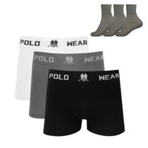 Kit 3 Cueca Boxer Polo Wear Microfibra Sortido + 3 Meias M12