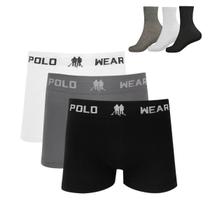 Kit 3 Cueca Boxer Polo Wear Microfibra Sortido + 3 Meias M15