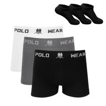 Kit 3 Cueca Boxer Polo Wear Microfibra Sortido + 3 Meias M3