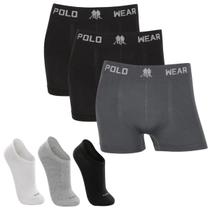 Kit 3 Cueca Polo Wear Premium e 3 Pares de Meias Lupo Algodão