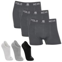 Kit 3 Cueca Polo Wear Premium e 3 Pares de Meias Lupo Algodão